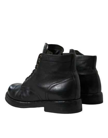 Dolce & Gabbana Elegant Black Horse Leather Ankle Boots Dolce & Gabbana