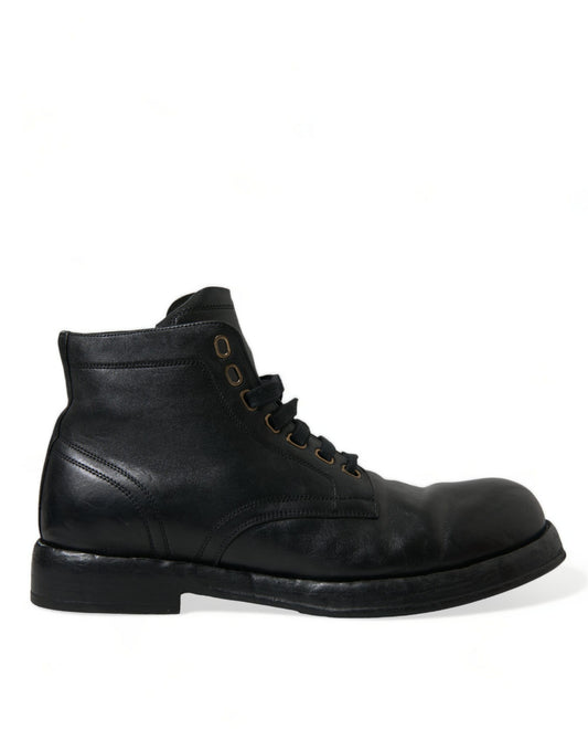 Dolce & Gabbana Elegant Black Horse Leather Ankle Boots Dolce & Gabbana