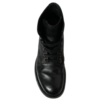 Dolce & Gabbana Elegant Black Horse Leather Ankle Boots Dolce & Gabbana