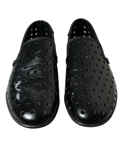 Dolce & Gabbana Elegant Black Leather Perforated Loafers Dolce & Gabbana