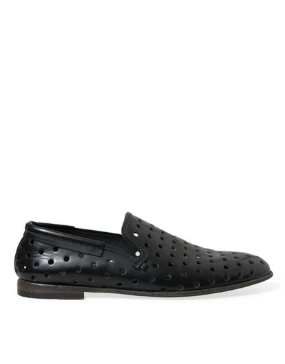 Dolce & Gabbana Elegant Black Leather Perforated Loafers Dolce & Gabbana