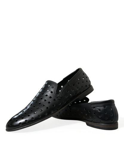 Dolce & Gabbana Elegant Black Leather Perforated Loafers Dolce & Gabbana