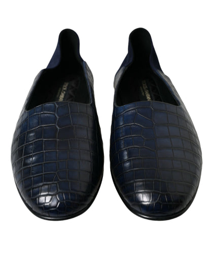 Dolce & Gabbana Elegant Blue Crocodile Leather Loafers Dolce & Gabbana