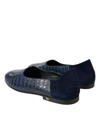 Dolce & Gabbana Elegant Blue Crocodile Leather Loafers Dolce & Gabbana