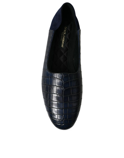 Dolce & Gabbana Elegant Blue Crocodile Leather Loafers Dolce & Gabbana