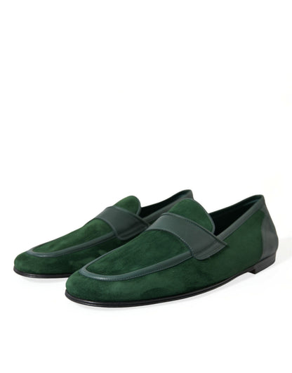 Dolce & Gabbana Emerald Velvet Leather Loafers for Men Dolce & Gabbana