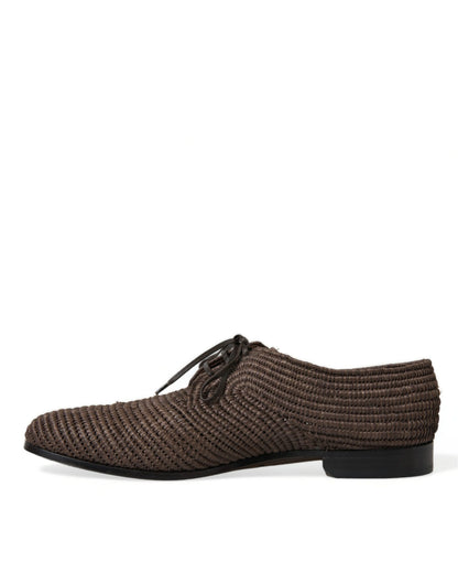 Dolce & Gabbana Elegant Raffia Upper Derby Shoes - Lace Up in Brown Dolce & Gabbana