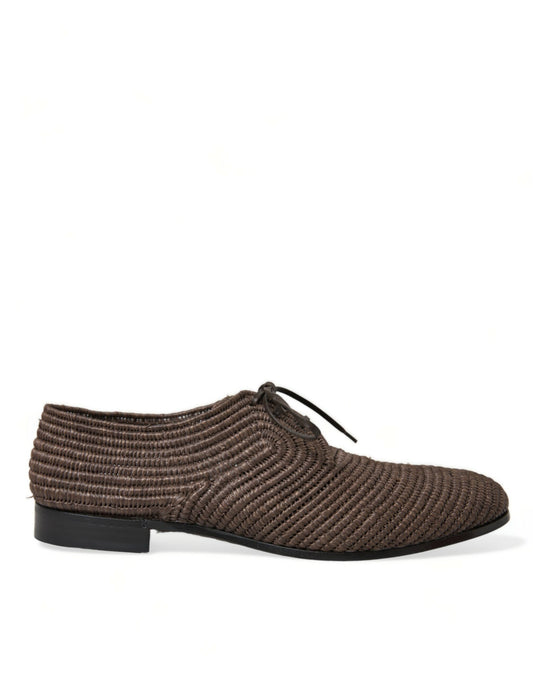 Dolce & Gabbana Elegant Raffia Upper Derby Shoes - Lace Up in Brown Dolce & Gabbana