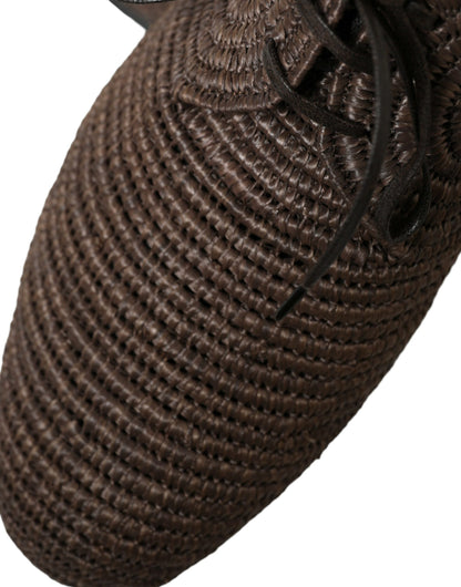 Dolce & Gabbana Elegant Raffia Upper Derby Shoes - Lace Up in Brown Dolce & Gabbana