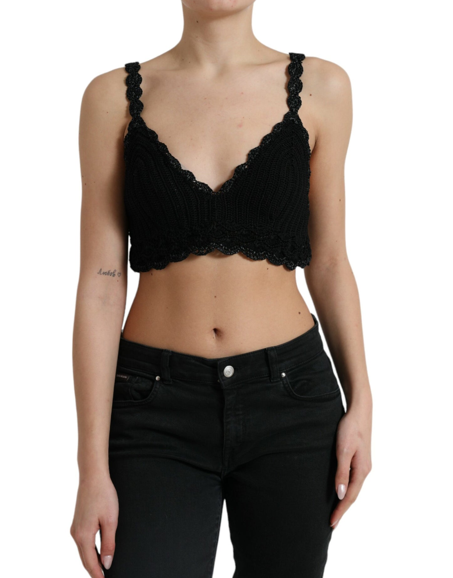 Dolce & Gabbana Elegant Black Crochet Corset Top Dolce & Gabbana