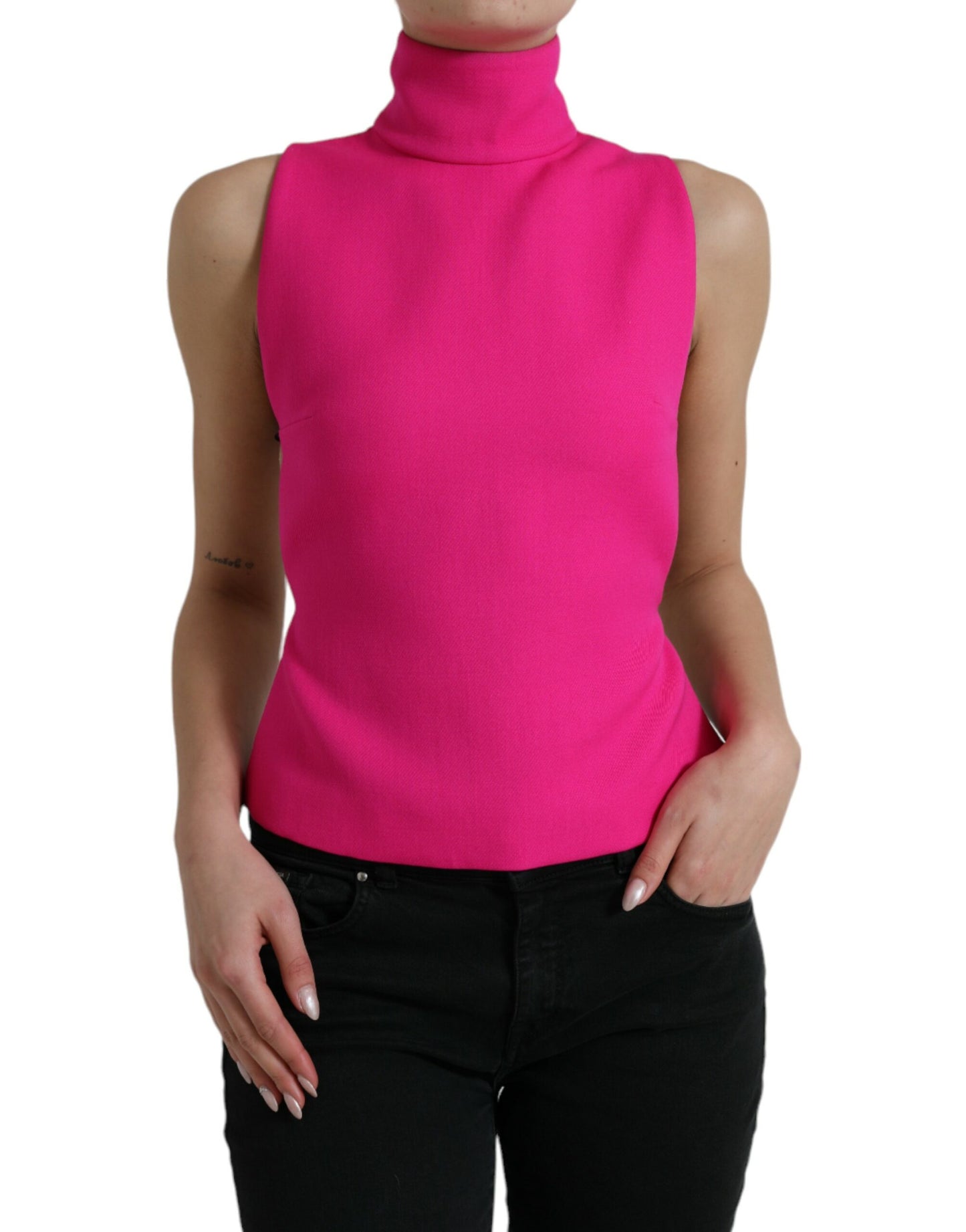 Dolce & Gabbana Elegant Pink Turtleneck Sleeveless Wool Top Dolce & Gabbana