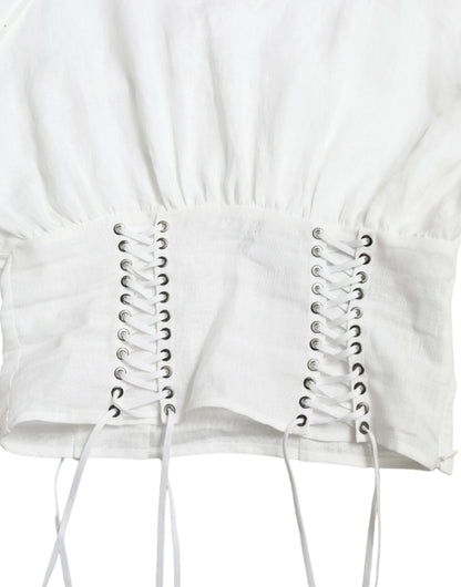 Dolce & Gabbana Elegant White Lace-Up Corset Cropped Top Dolce & Gabbana