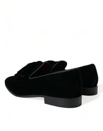 Dolce & Gabbana Elegant Black Velvet Loafers - Men's Luxury Footwear Dolce & Gabbana