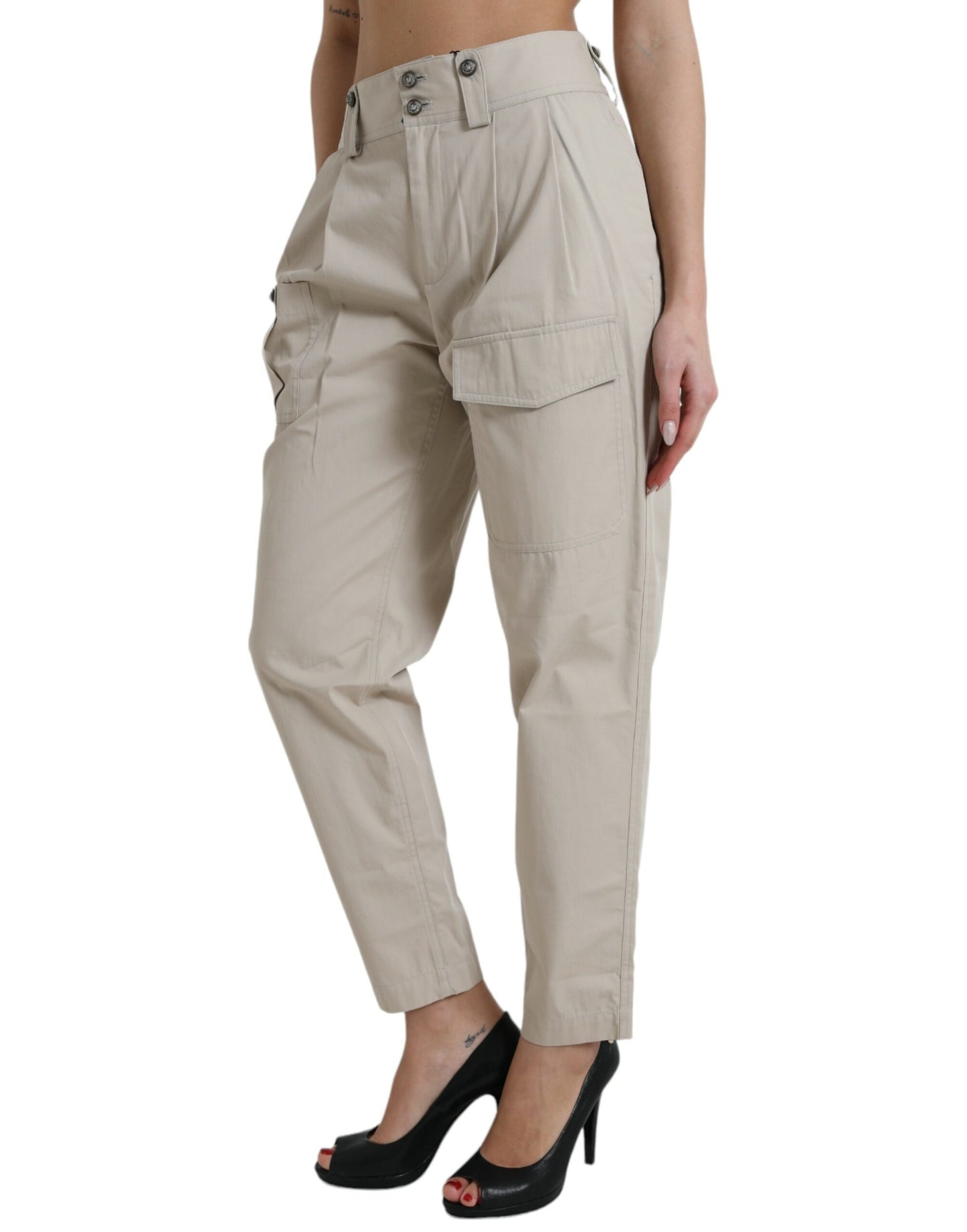 Dolce & Gabbana High-Waisted Tapered Fashion Pants - Beige Dolce & Gabbana