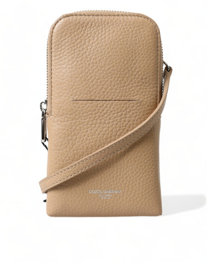 Dolce & Gabbana Elegant Beige Leather Crossbody Phone Bag Dolce & Gabbana