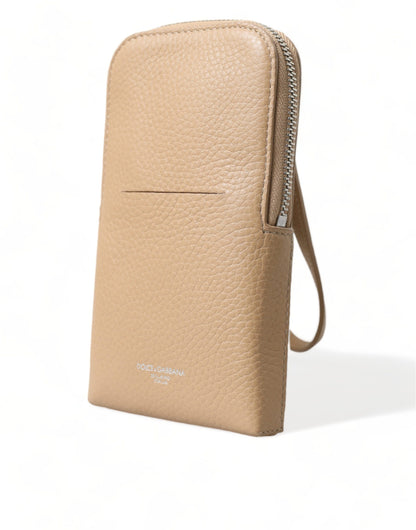 Dolce & Gabbana Elegant Beige Leather Crossbody Phone Bag Dolce & Gabbana