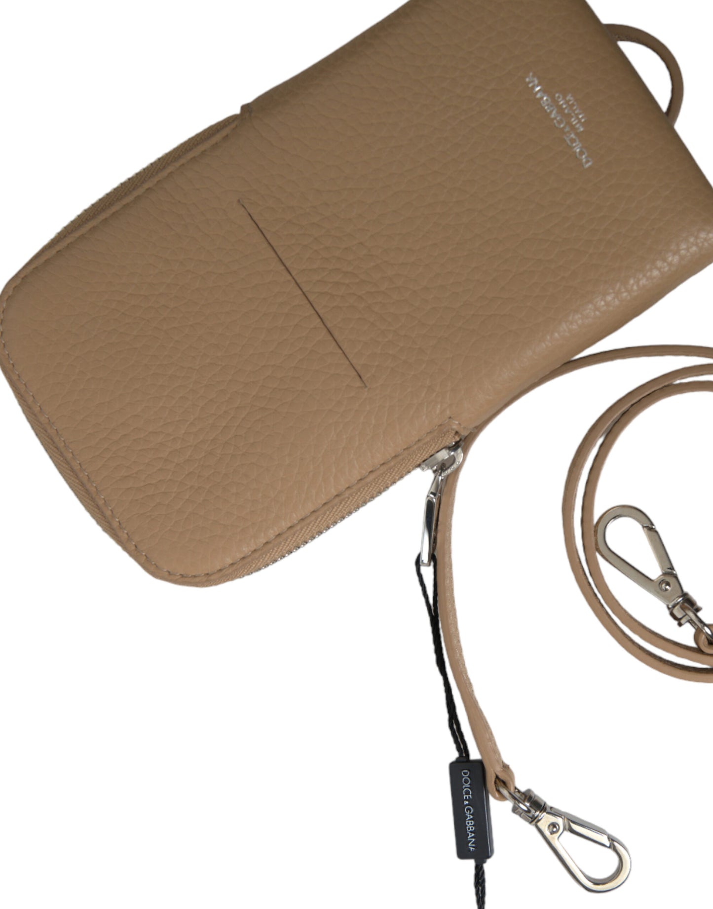 Dolce & Gabbana Elegant Beige Leather Crossbody Phone Bag Dolce & Gabbana