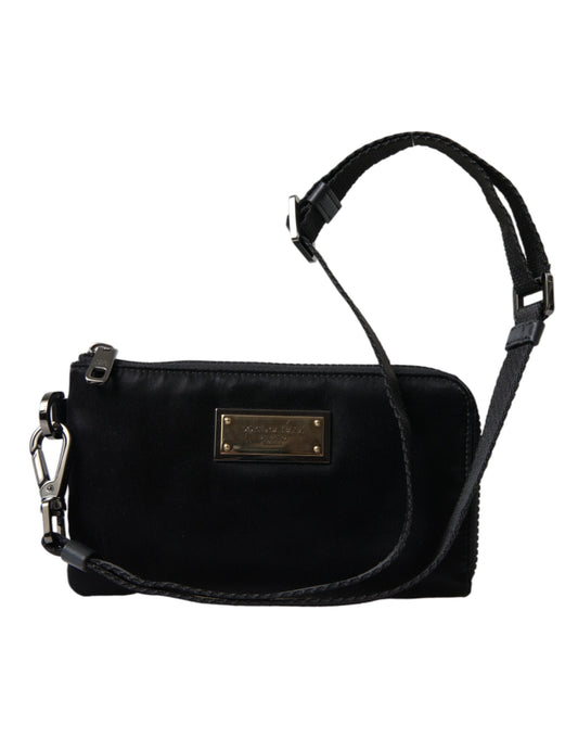 Dolce & Gabbana Elegant Black Nylon & Leather Pouch Dolce & Gabbana