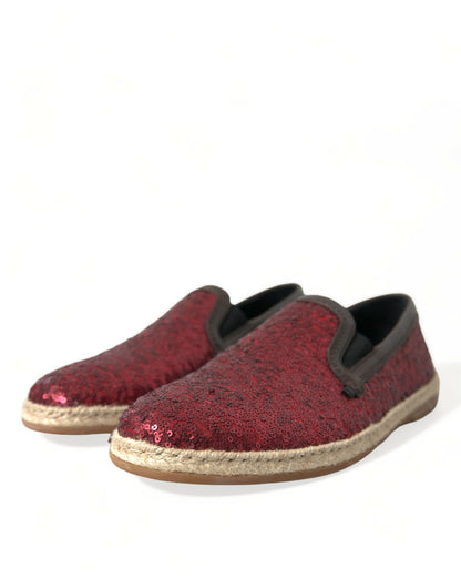 Dolce & Gabbana Red Sequined Leather Loafers Dolce & Gabbana