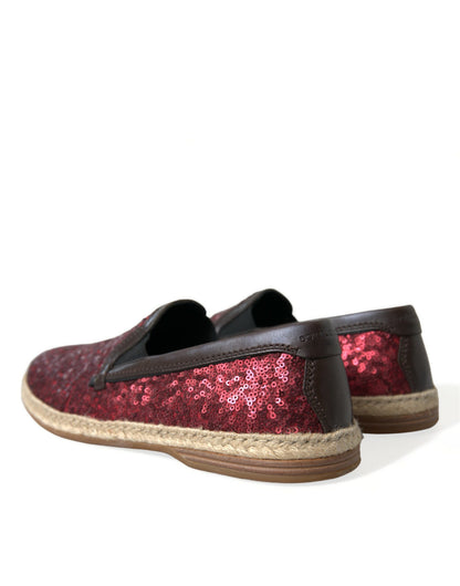 Dolce & Gabbana Red Sequined Leather Loafers Dolce & Gabbana