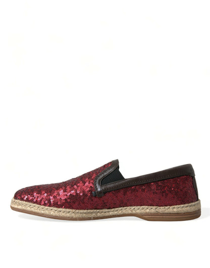 Dolce & Gabbana Red Sequined Leather Loafers Dolce & Gabbana