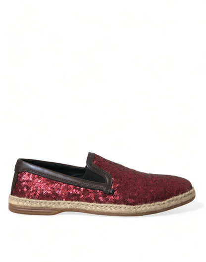 Dolce & Gabbana Red Sequined Leather Loafers Dolce & Gabbana