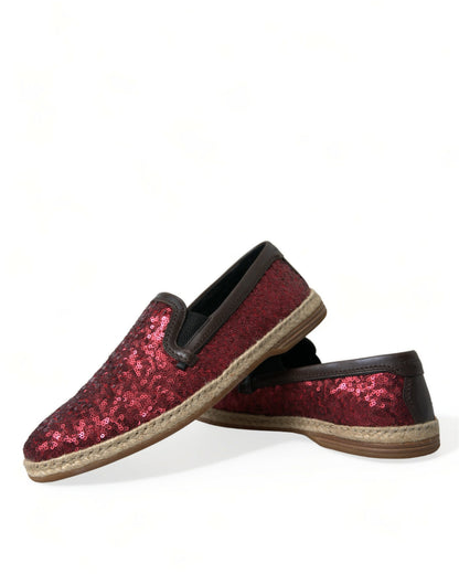 Dolce & Gabbana Red Sequined Leather Loafers Dolce & Gabbana