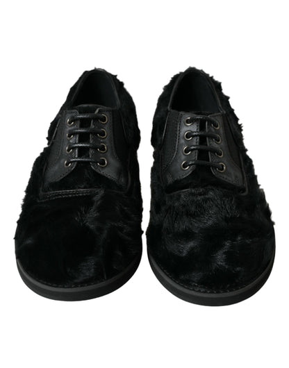 Dolce & Gabbana Elegant Black Fur Derby Dress Shoes for Men Dolce & Gabbana