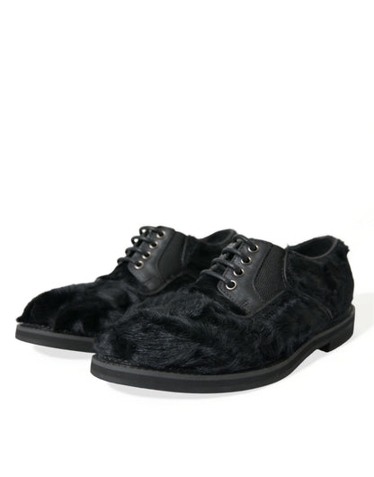 Dolce & Gabbana Elegant Black Fur Derby Dress Shoes for Men Dolce & Gabbana