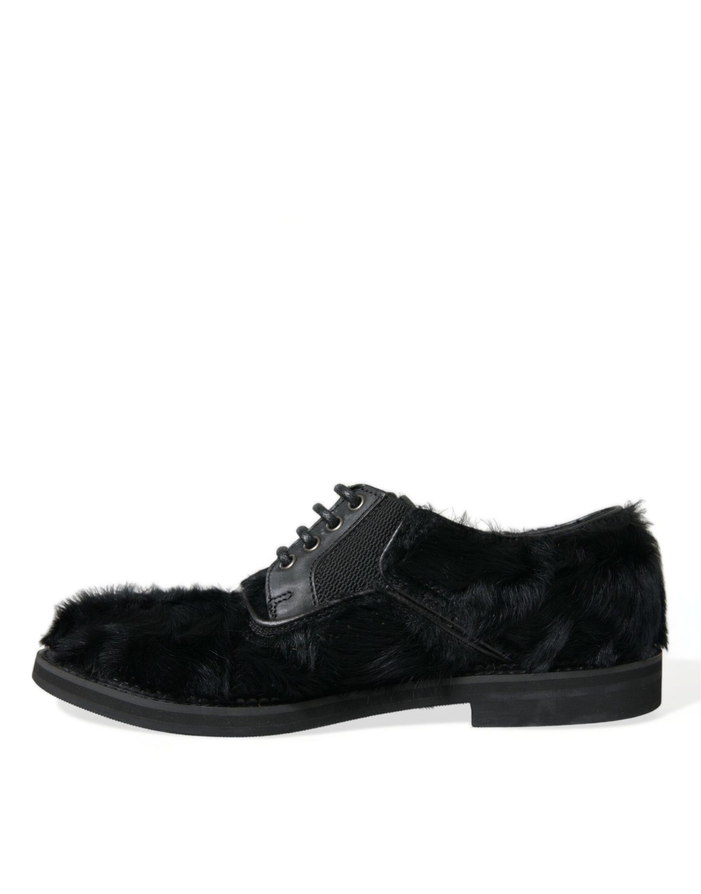 Dolce & Gabbana Elegant Black Fur Derby Dress Shoes for Men Dolce & Gabbana