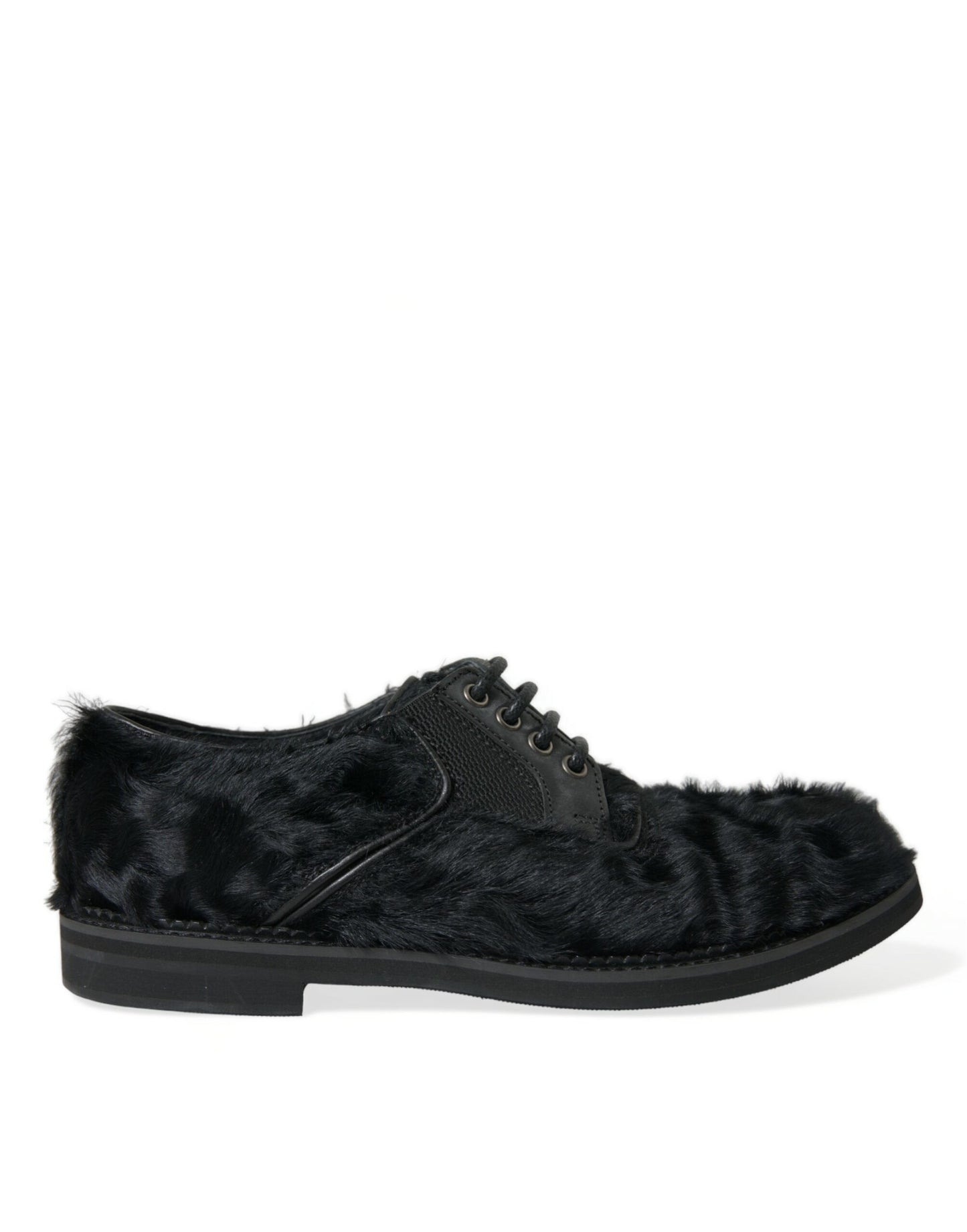 Dolce & Gabbana Elegant Black Fur Derby Dress Shoes for Men Dolce & Gabbana