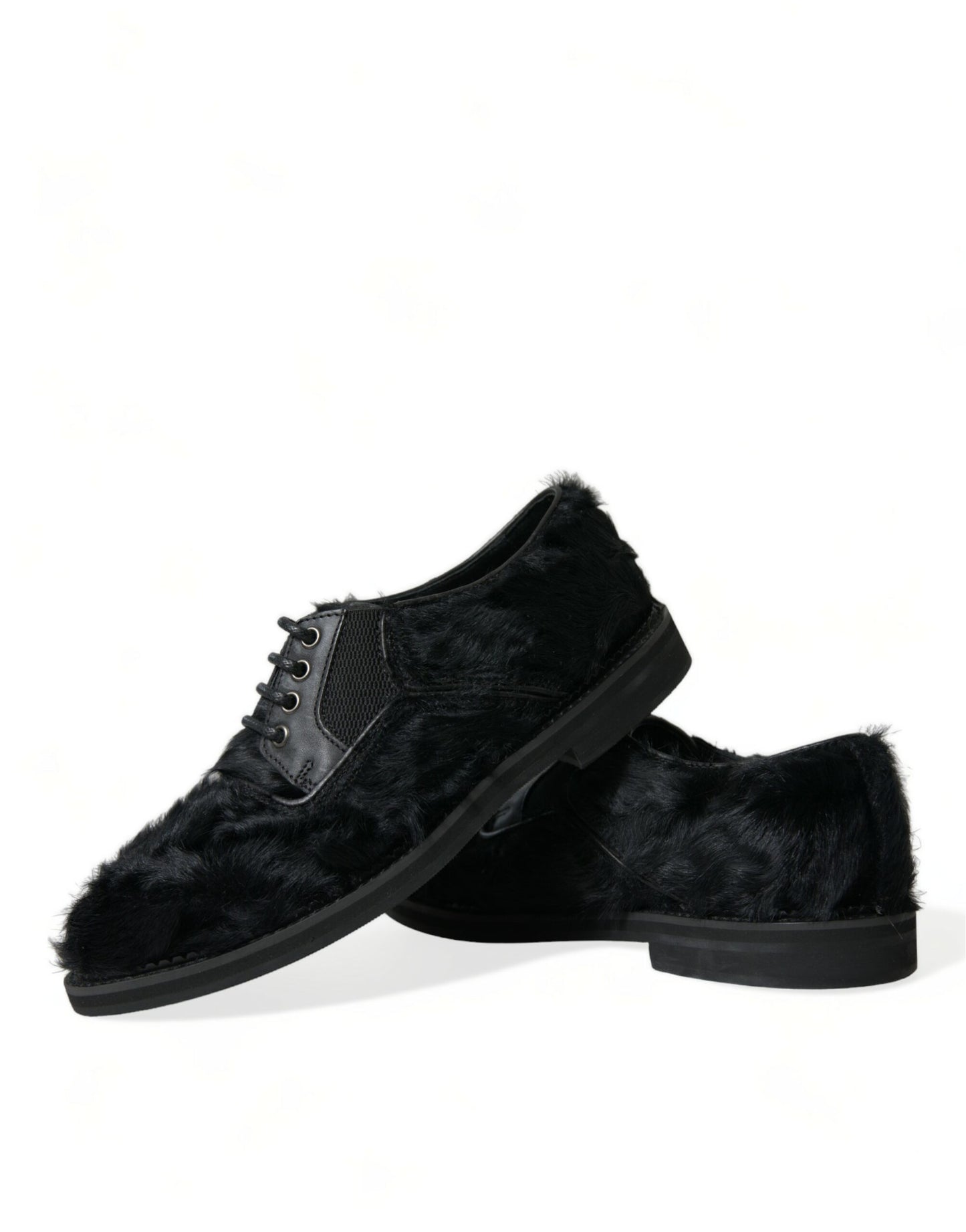 Dolce & Gabbana Elegant Black Fur Derby Dress Shoes for Men Dolce & Gabbana