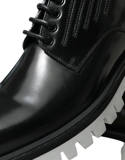 Dolce & Gabbana Sophisticated Black and White Leather Derby Shoes Dolce & Gabbana