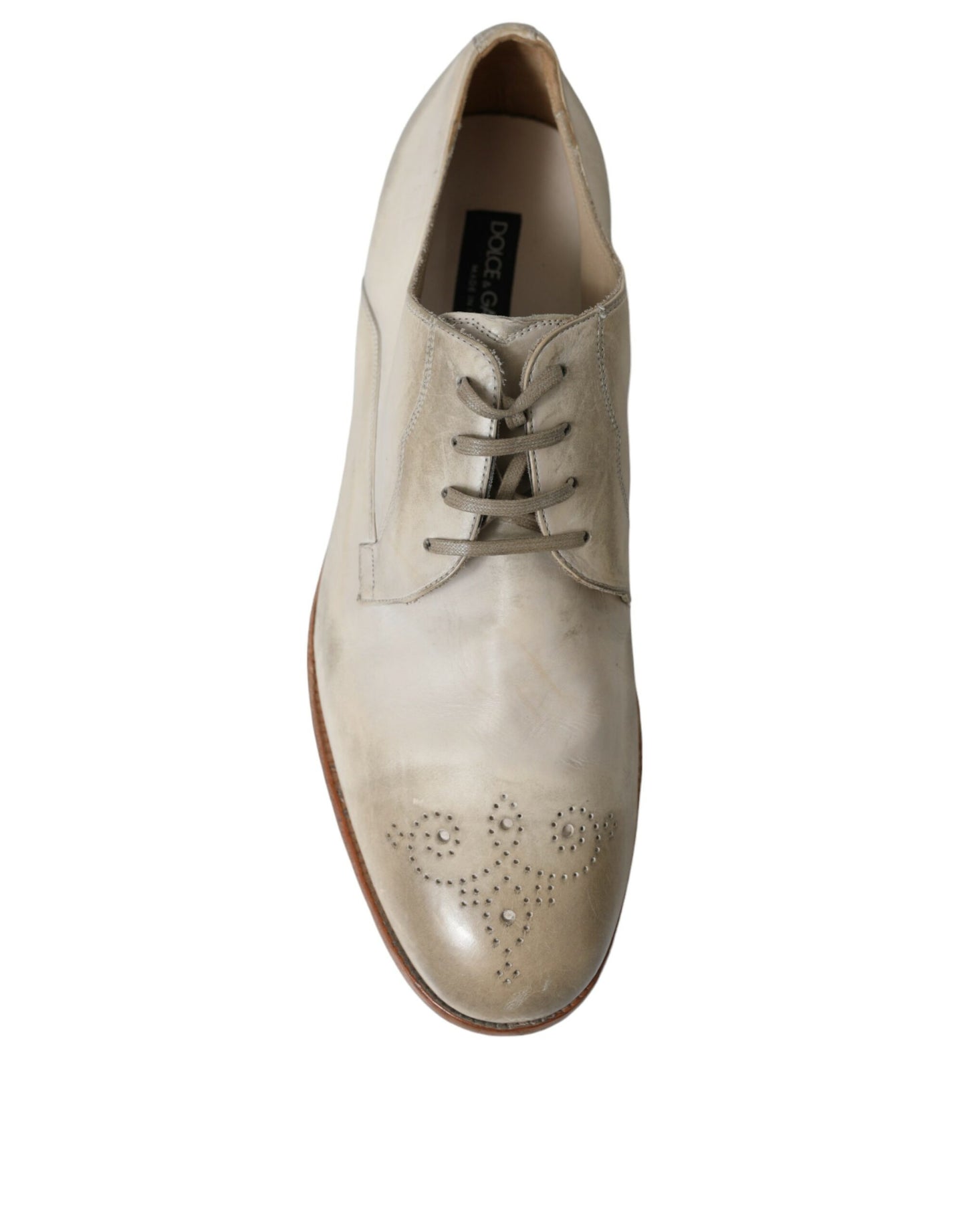 Dolce & Gabbana Elegant White Calfskin Derby Shoes Dolce & Gabbana