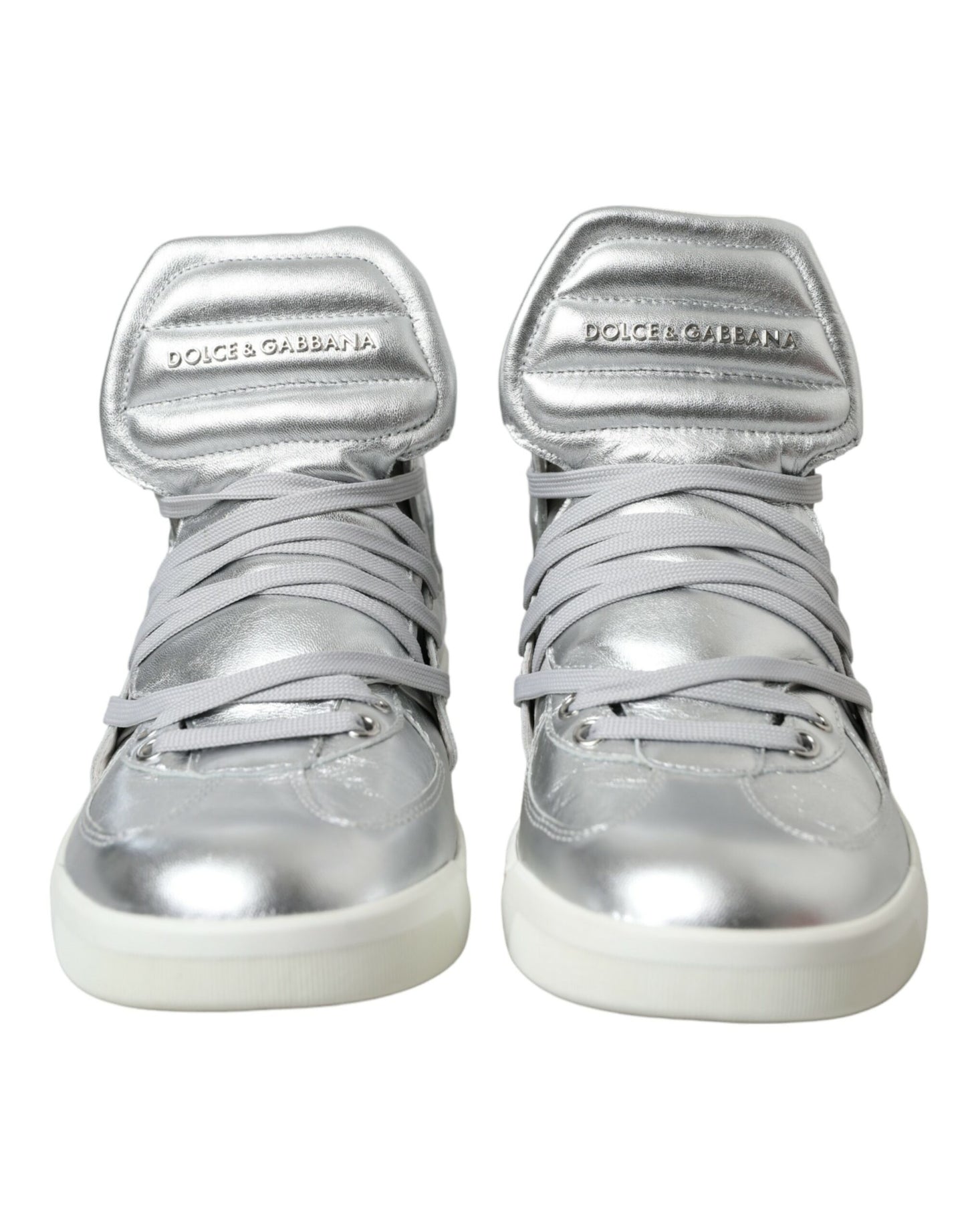 Dolce & Gabbana Silver Leather High-Top Sneakers Dolce & Gabbana