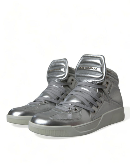 Dolce & Gabbana Silver Leather High-Top Sneakers Dolce & Gabbana