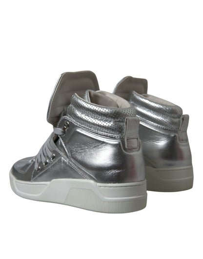 Dolce & Gabbana Silver Leather High-Top Sneakers Dolce & Gabbana