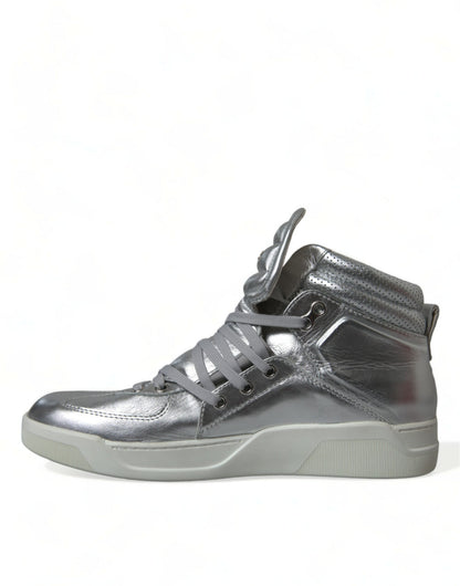 Dolce & Gabbana Silver Leather High-Top Sneakers Dolce & Gabbana