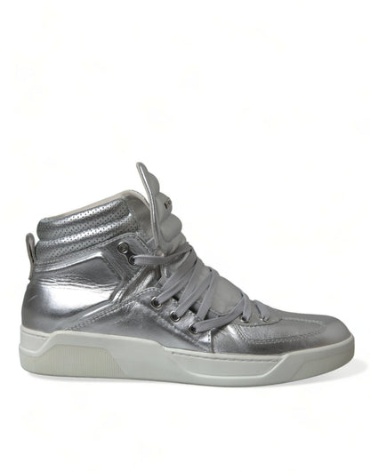 Dolce & Gabbana Silver Leather High-Top Sneakers Dolce & Gabbana