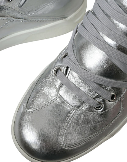 Dolce & Gabbana Silver Leather High-Top Sneakers Dolce & Gabbana