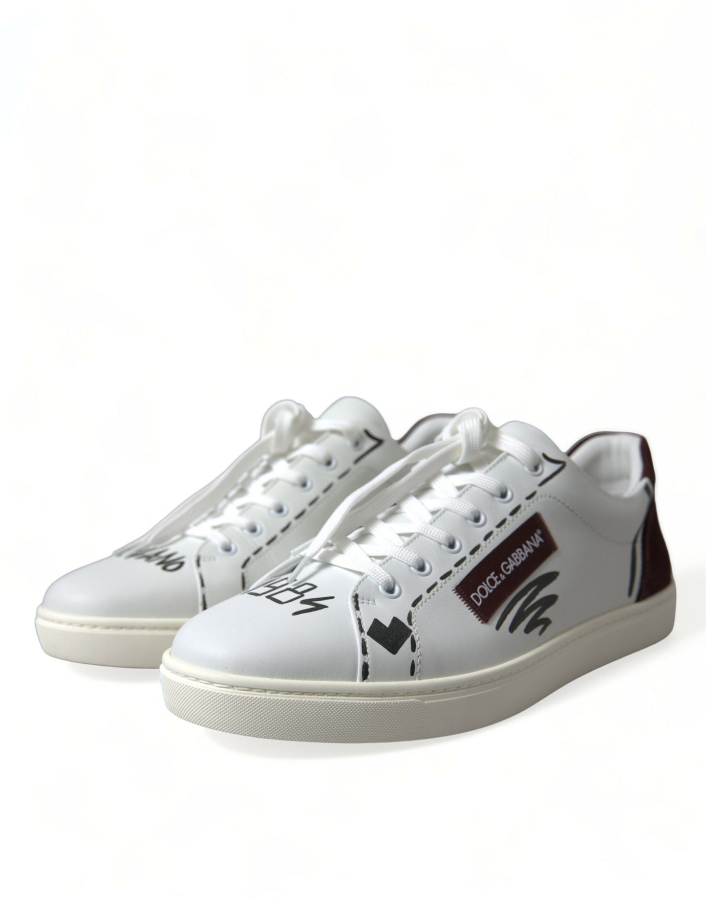 Dolce & Gabbana Exclusive White Bordeaux Low Top Sneakers Dolce & Gabbana