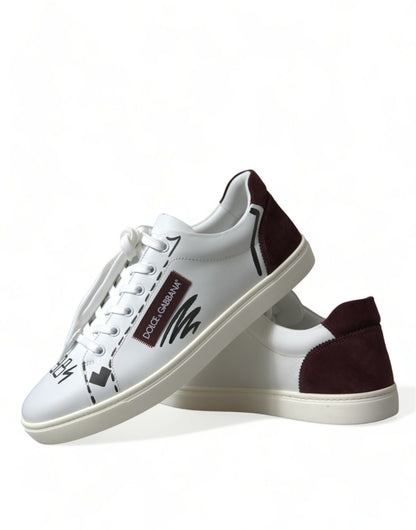 Dolce & Gabbana Exclusive White Bordeaux Low Top Sneakers Dolce & Gabbana