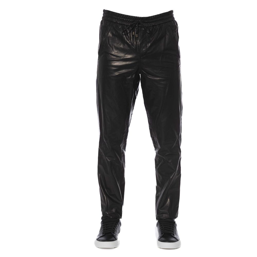 Trussardi Black Leather Men Pants Trussardi