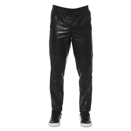 Trussardi Sleek Black Leather Trousers for Men Trussardi