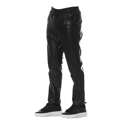 Trussardi Black Leather Men Pants Trussardi