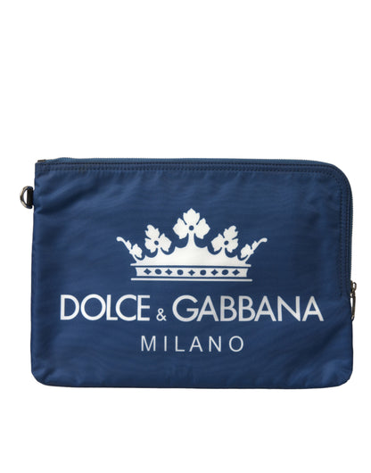 Dolce & Gabbana Elegant Blue Nylon Zipped Clutch Dolce & Gabbana