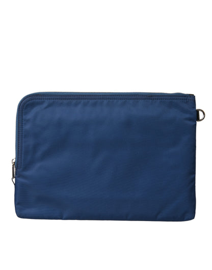 Dolce & Gabbana Elegant Blue Nylon Zipped Clutch Dolce & Gabbana