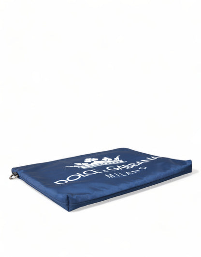 Dolce & Gabbana Elegant Blue Nylon Zipped Clutch Dolce & Gabbana