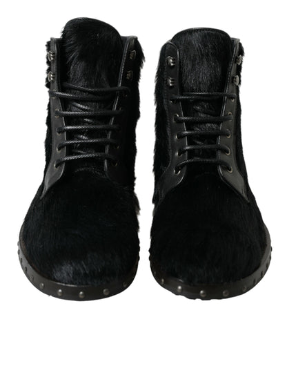 Dolce & Gabbana Elegant Black Calf Leather Lace-Up Boots Dolce & Gabbana