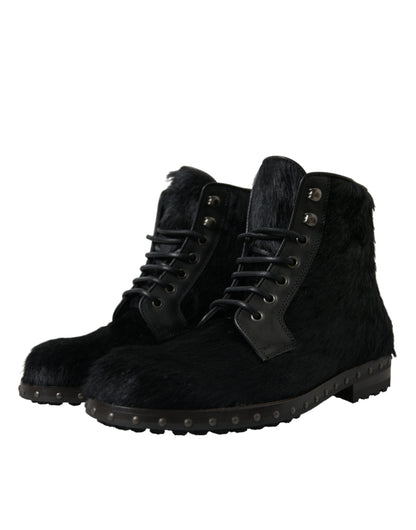 Dolce & Gabbana Elegant Black Calf Leather Lace-Up Boots Dolce & Gabbana